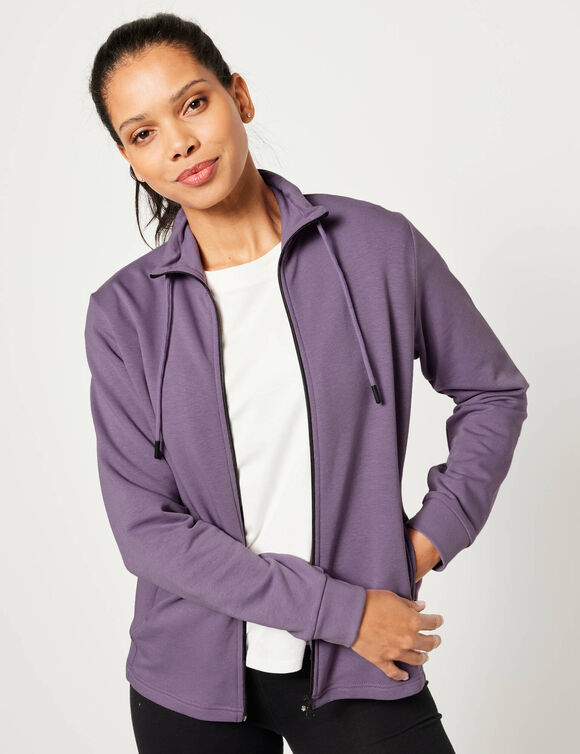 Sweat zippé, col montant (mauve) Sweat zippé, col montant (mauve)